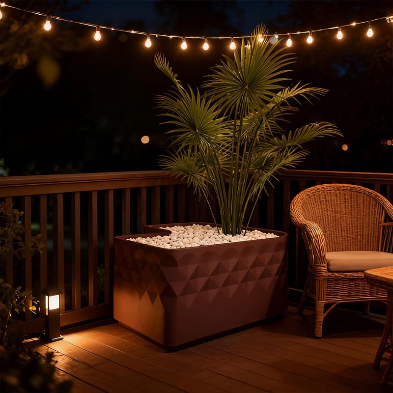 Modern White Diamond-Textured Corner Flower Box