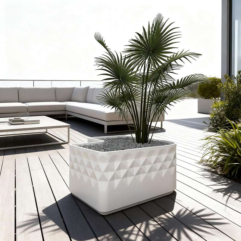 Modern White Diamond-Textured Corner Flower Box