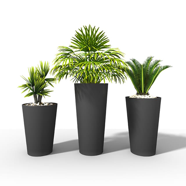 Urban hardscape planters enhancing a commercial patio space